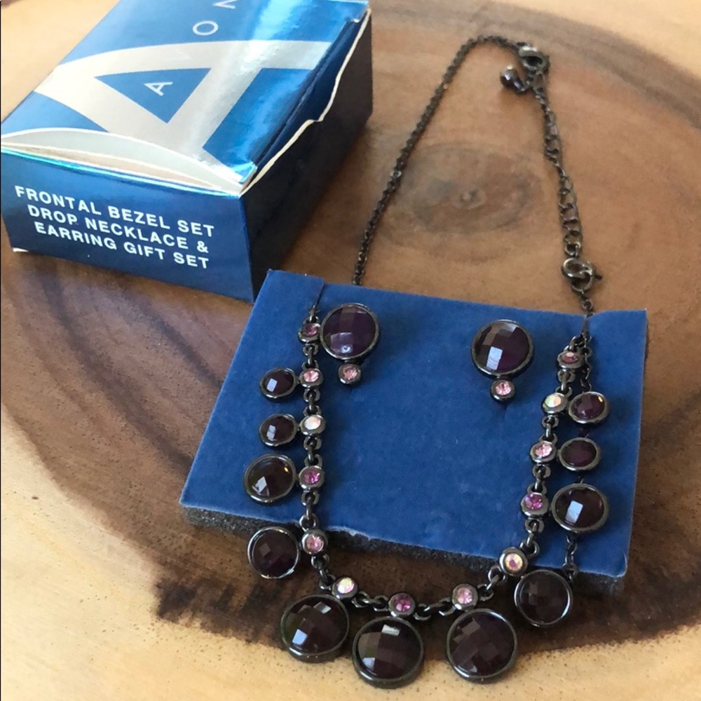 AVON Bezel set drop necklace and earring set